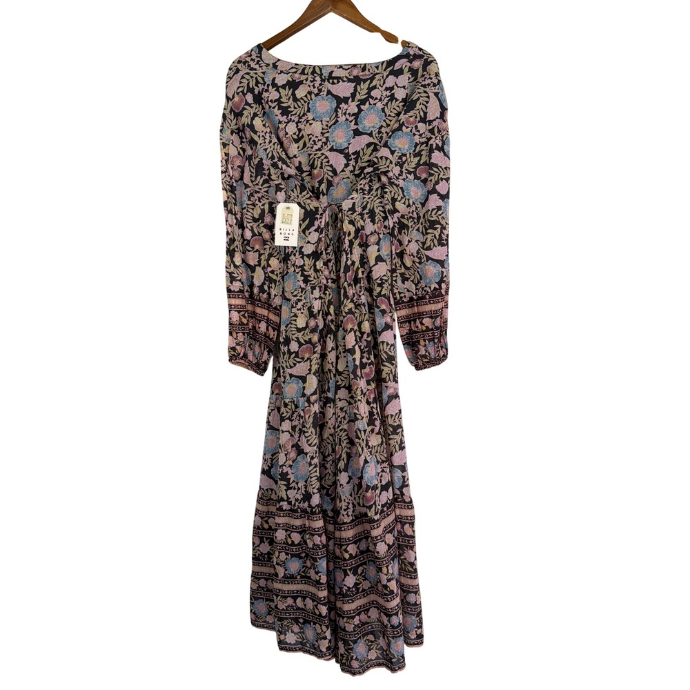Billabong Floral Midi Dress Black Pink Boho Long Sleeve Womens M NWT - Picture 6 of 15